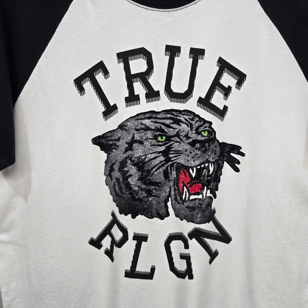 True Religion Graphic T-Shirt Big & Tall XXXL Raglan Baseball Tee Panther Logo‎